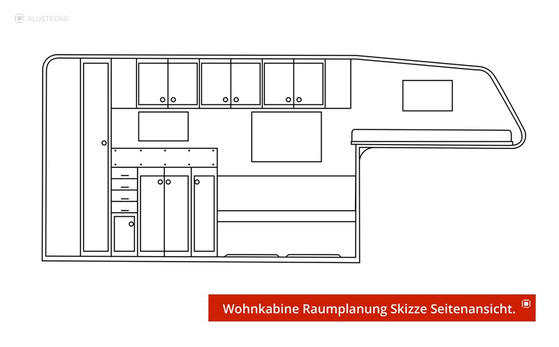 Wohnkabine Camper Pickupkabine - Planung Skizze Seitenperspektive