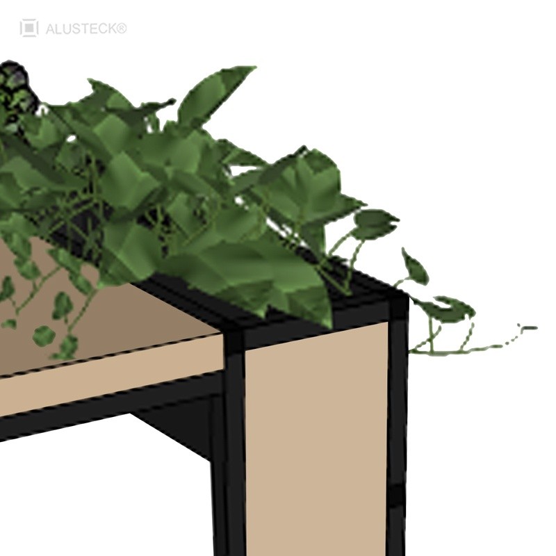 Schreibtisch selber bauen - Detail Ansicht integrierte Ablage für Schreibutensilien oder Pflanzen