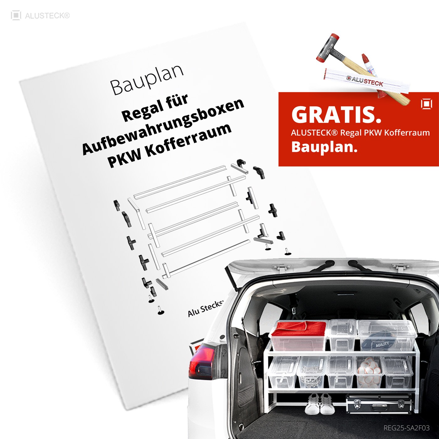 Regal Aufbewahrungsboxen PKW Kofferraum - Bauplan PDF