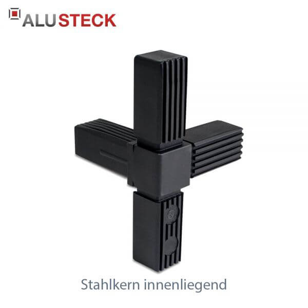 Rohrverbinder / Eckverbinder: T-Stück 1 Abgang mit Stahlkern schwarz - 25x25mm Vierkantrohr Steckverbinder