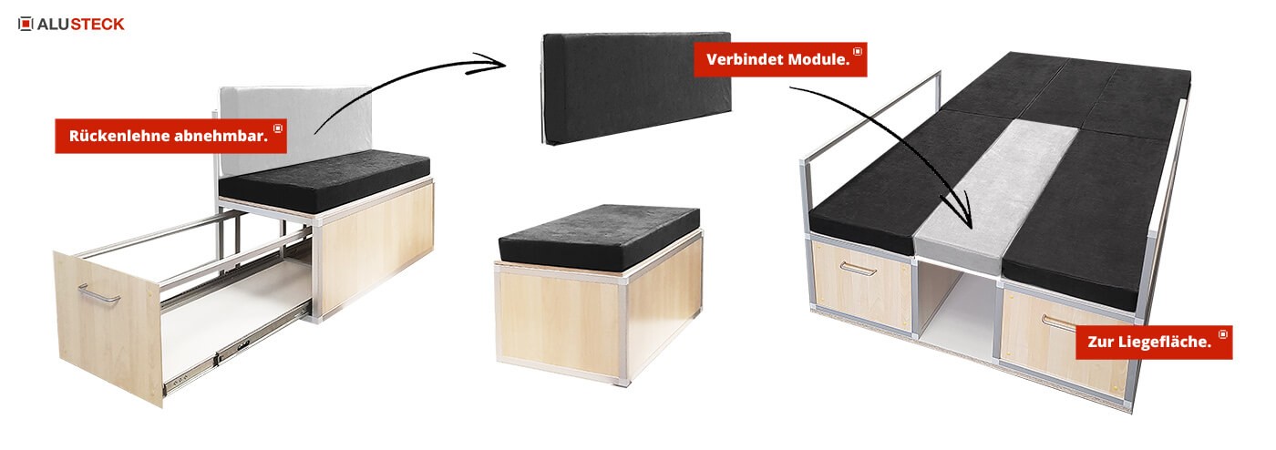 Camper-Bett Ideen - Bettsystem klappbar selber bauen - Box / Camperbox Modul-1 und Modul-2 zum Camperbett für den Van / Kastenwagen