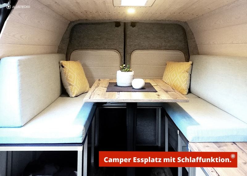 Essplatz / Essberereich bauen mit integrierter Schlaffunktion - Camper Ausbau Ideen - Camperausbau Selbstausbau Wohnmobil